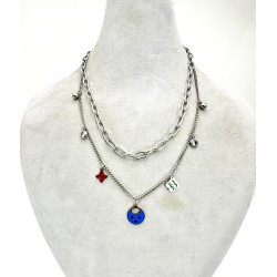 Gümüş İkili Renkli Taş Detaylı Kolye